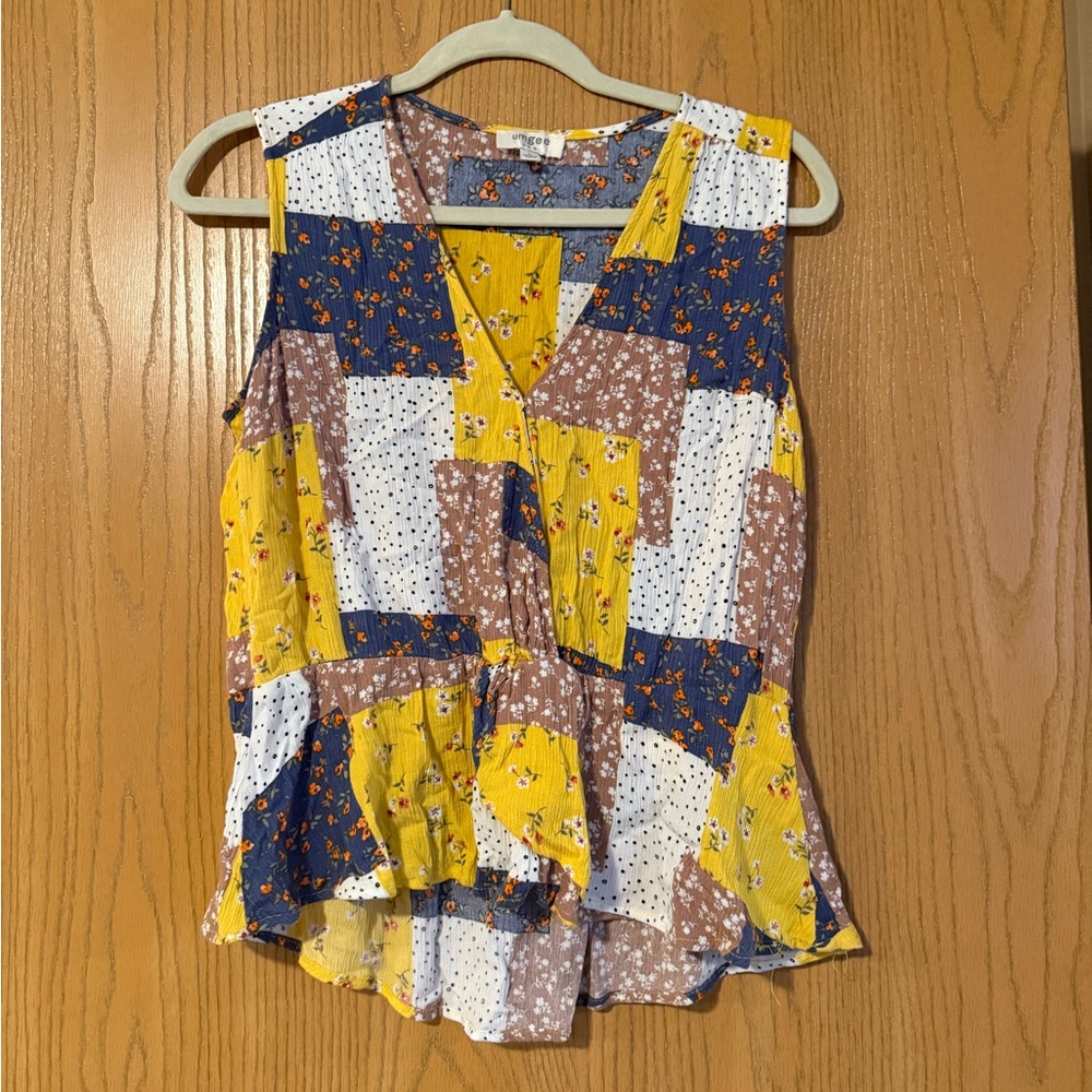 Umgee Multicolor Patchwork Floral Blouse